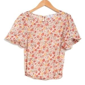 Roommates NWT Semi-Sheer Floral Print Blouse Short Puff Sleeves Size XL